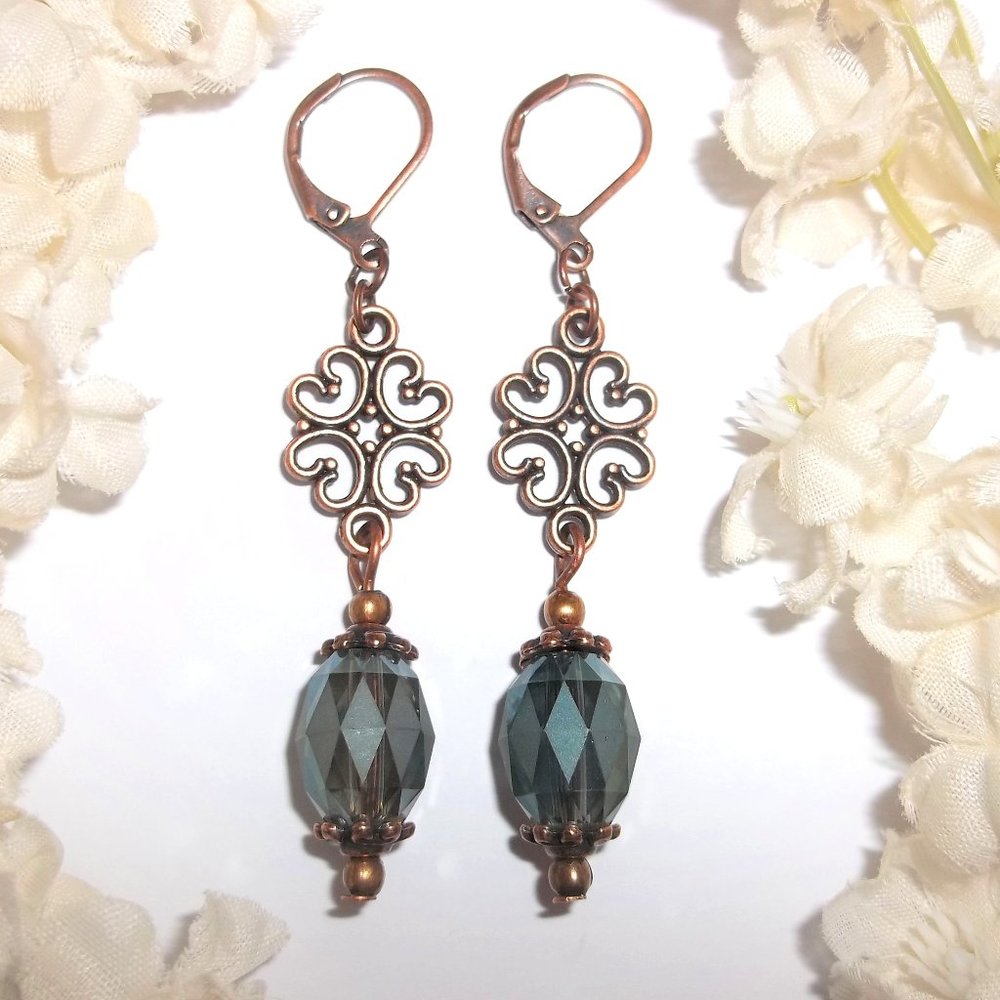 Earrings, Blue Earrings, Copper Earrings Beaded Earrings, Earring Set NWT 7365